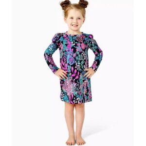 Lilly Pulitzer Girls Mini Jansen Dress Onyx Twilight Coral L (8-10) NWT